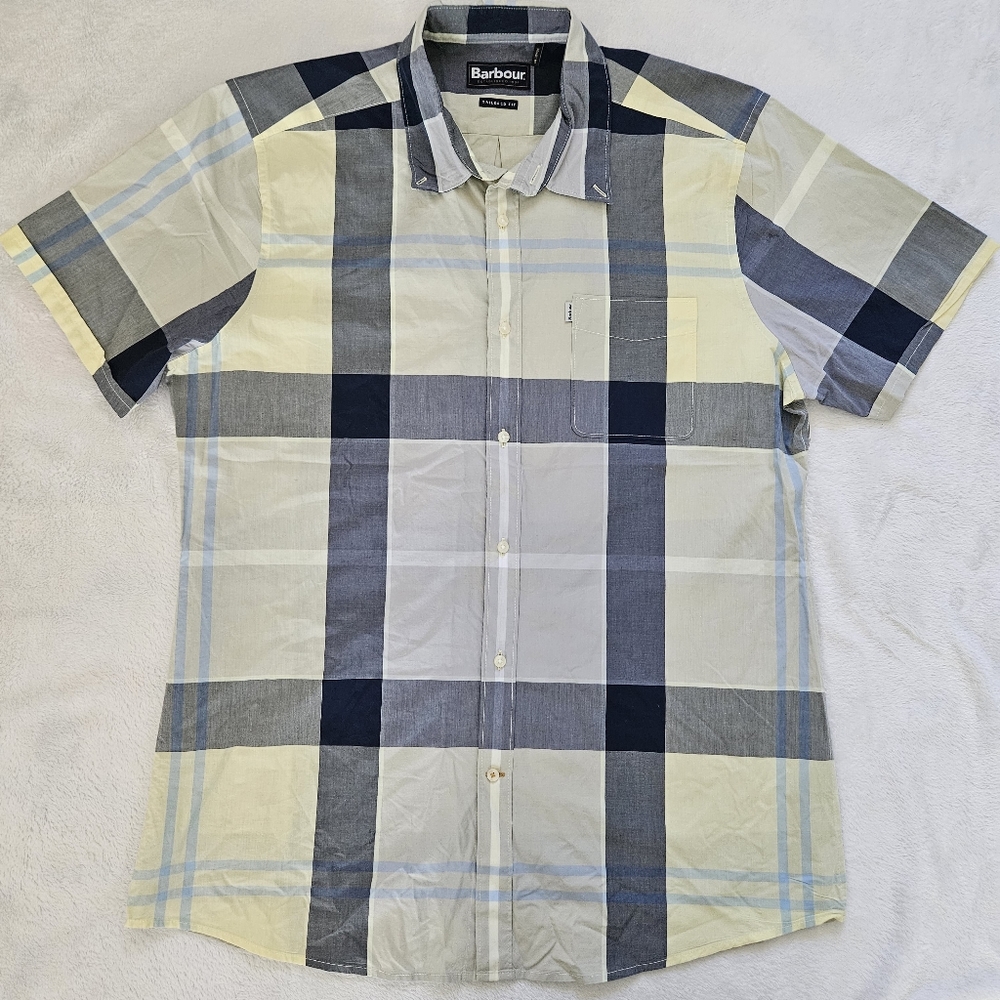 Barbour Men's Casual Button Down Shirt - Blue and Cream Plaid